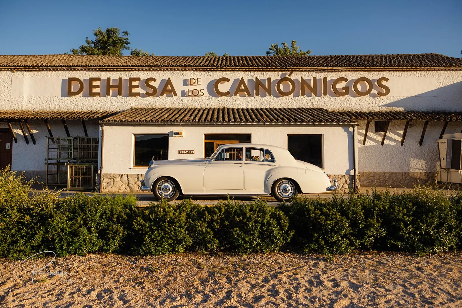 El coche clásico aparcado frente a la bodega Dehesa de los Canónigos