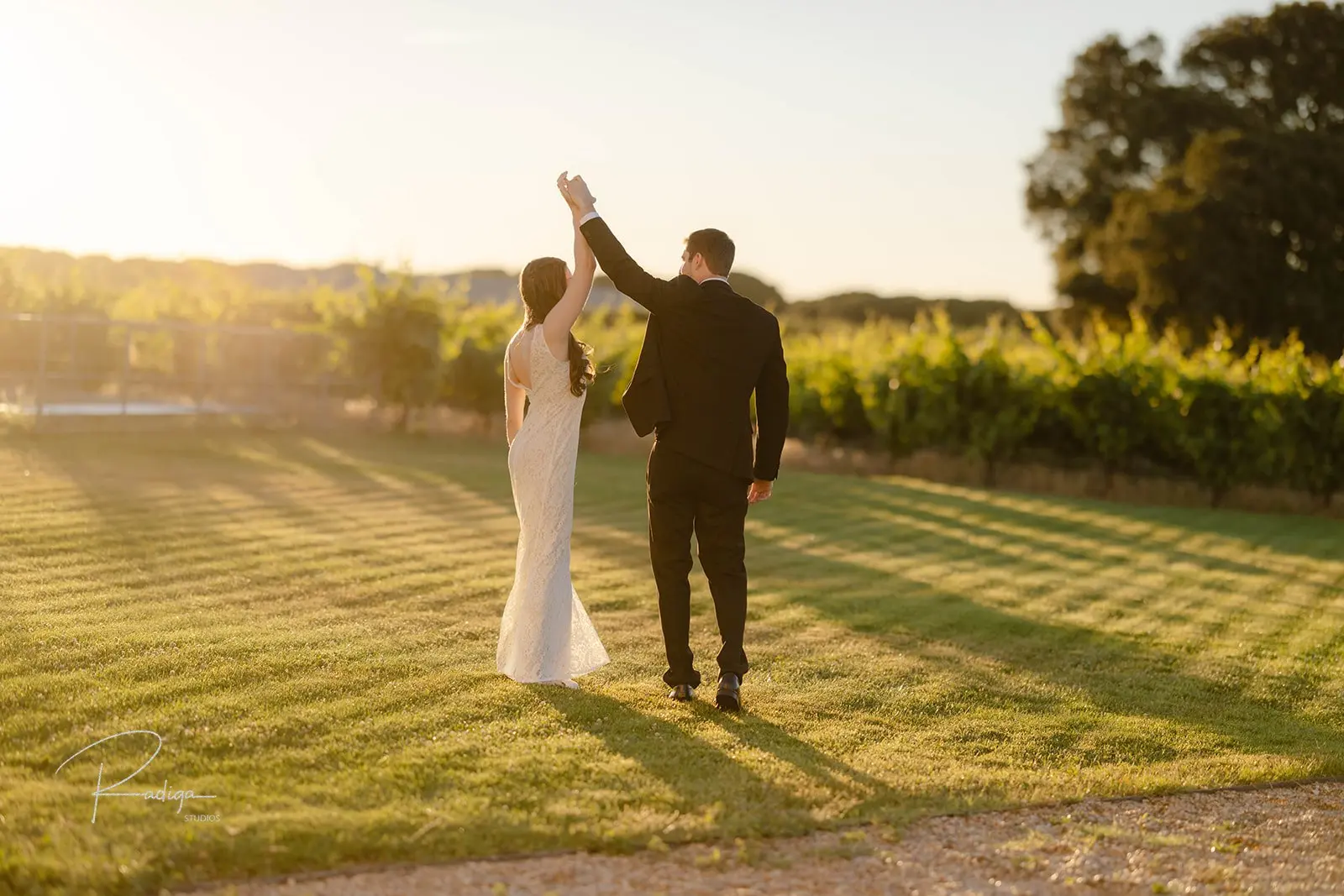 A spontaneous dance at sunrise next to the vineyards