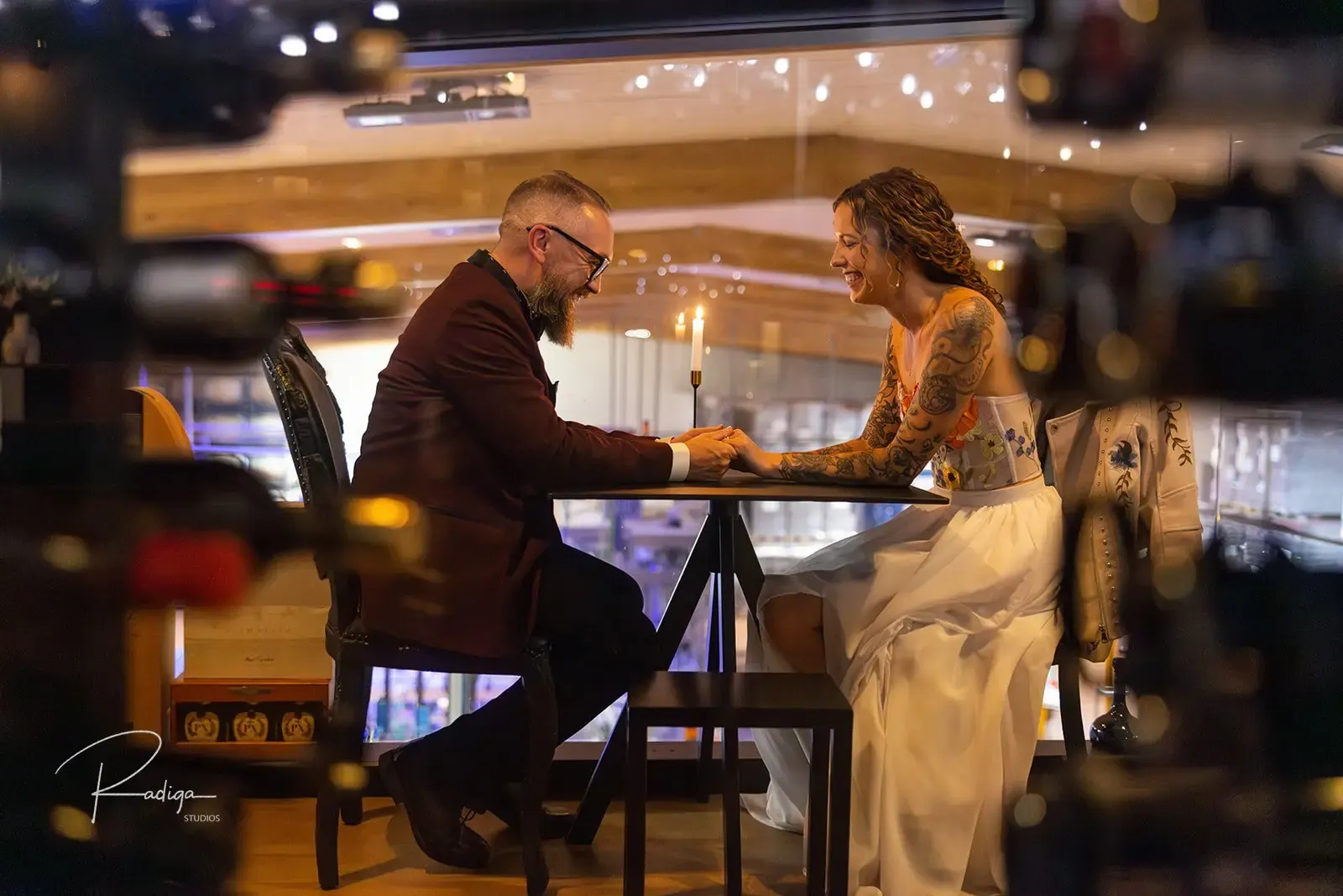 The couple having dinner together at the winery restaurant